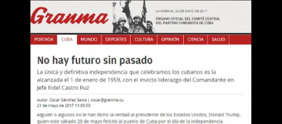 El diario Granma ironizoacute sobre el saludo de Trump a la independencia cubana