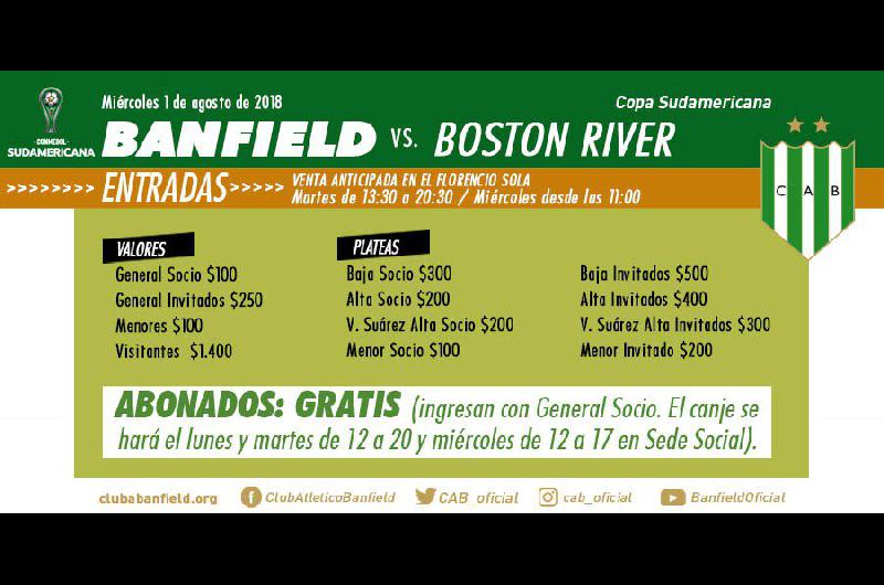 Venta de entradas para Banfield vs Boston River