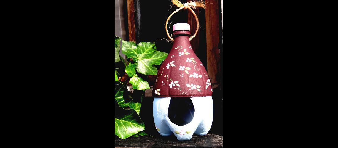 Una botella de gaseosa se transforma en una decorativa casita para paacutejaros
