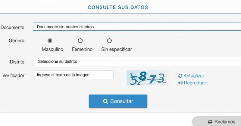 Hay que ingresar DNI género y distrito 