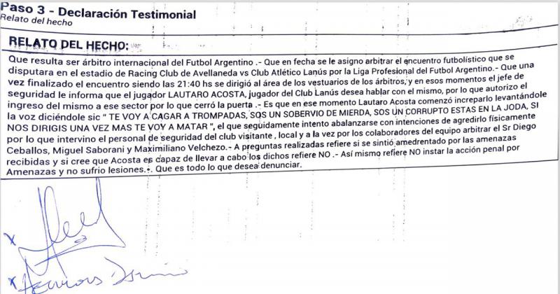 Acosta fue denunciado por Herrera en la UFI 1 de Avellaneda