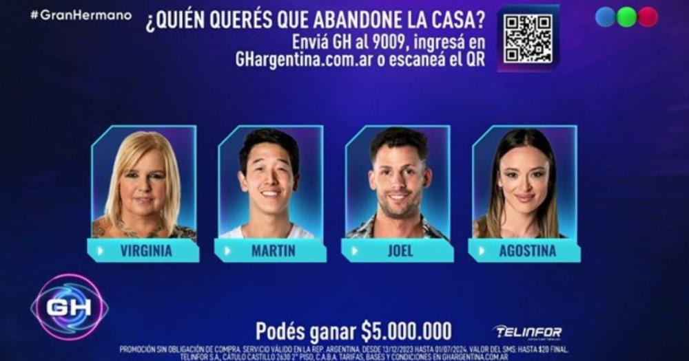 Virginia Martín Joel y Agostina quedaron en placa en Gran Hermano