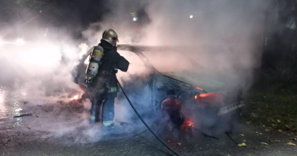 El auto fue consumido por el fuego pese al rpido accionar de los Bomberos de Lomas