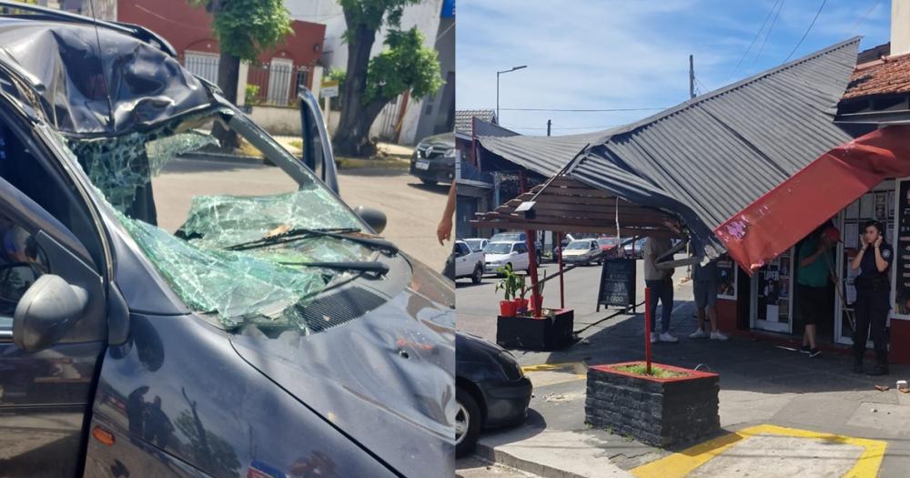 Así quedó el auto y el local