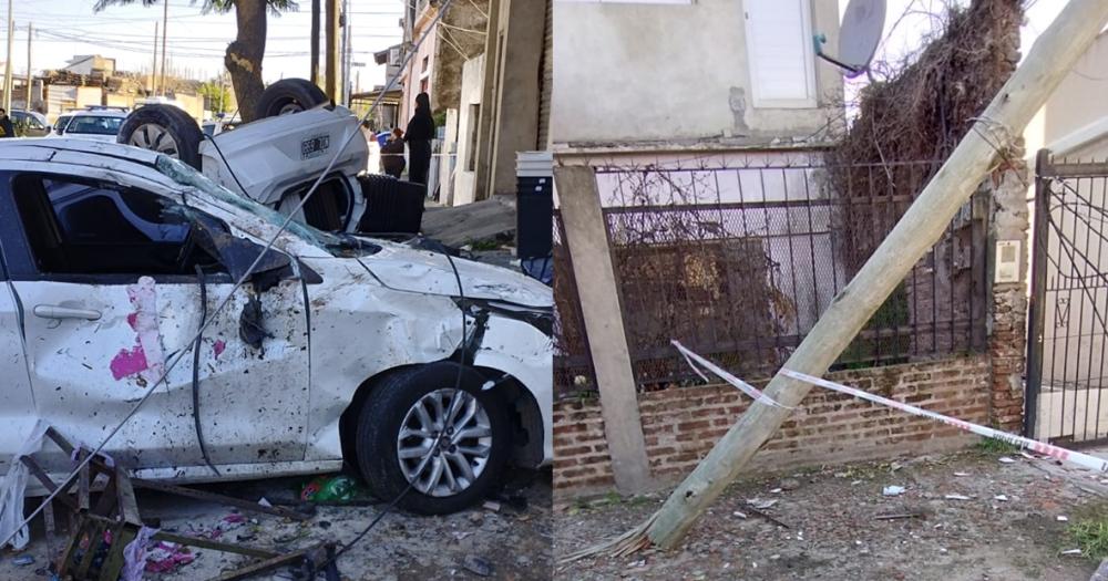 Adems de embestir a la ciclista chocó con un auto estacionado y derribó un poste