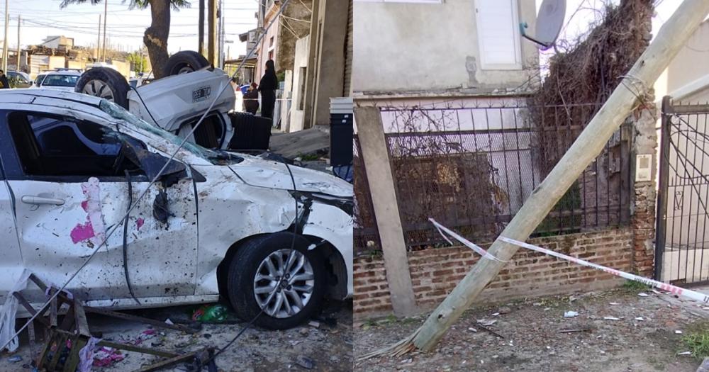 Adems de embestir a la ciclista chocó con un auto estacionado y derribó un poste