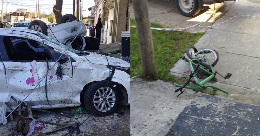 Así quedaron el auto chocado y la bicicleta de Claudia