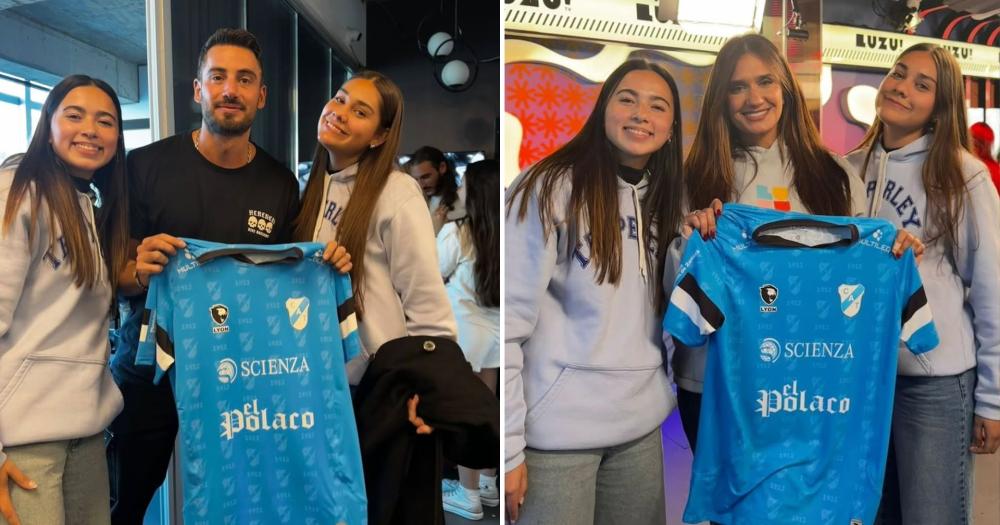 Las jugadoras de hockey junto a Nico Occhiato y Momi Giardina