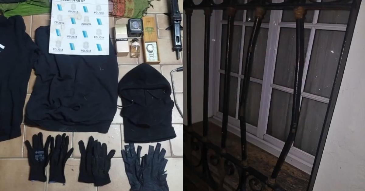 Elementos incautados a los ladrones y la ventana que violentaron para entrar a robar