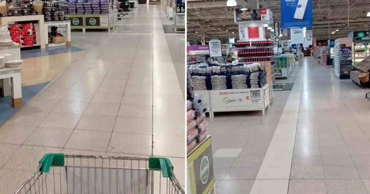 Los pasillos del hipermercado lucen vacíos en pleno horario comercial