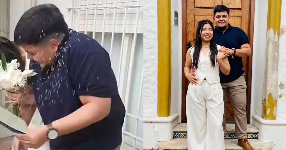 Entre risas el novio tuvo que ir a la guardia del HDI de Temperley