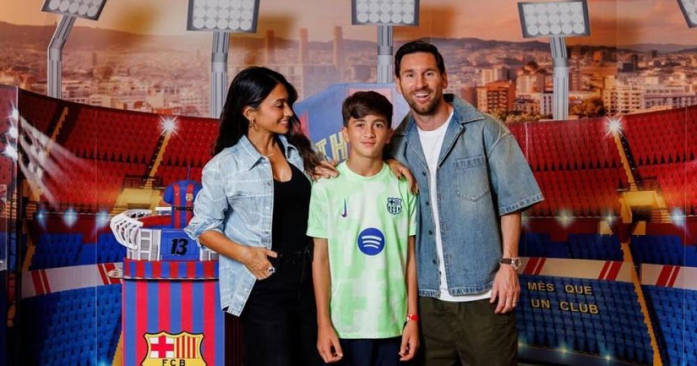 Antonela Roccuzzo y Lionel Messi con su hijo Thiago
