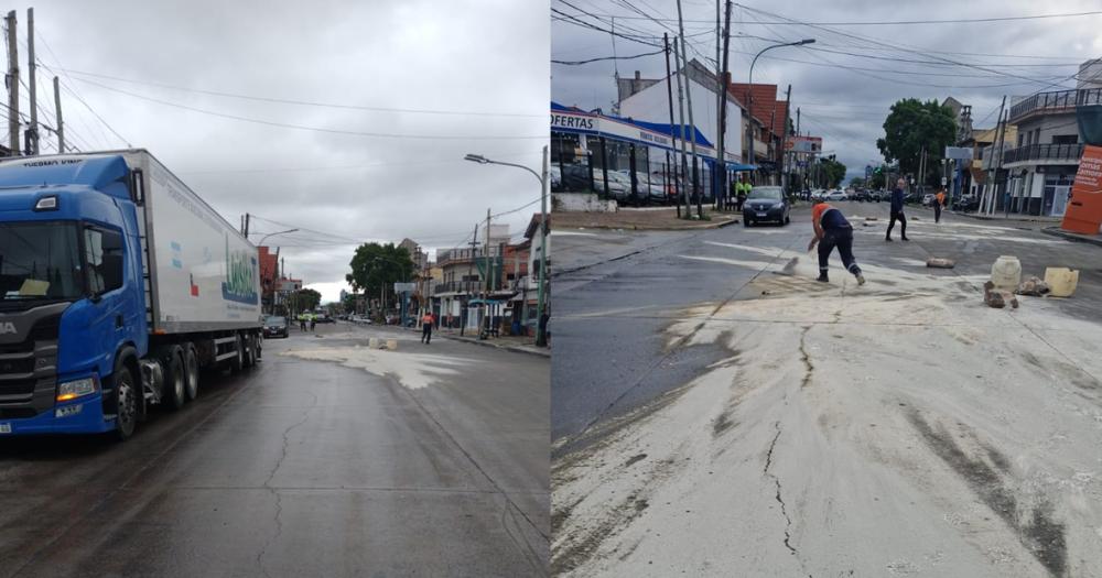 Hubo que arrojar cal sobre la avenida para neutralizar el derrame de combustible